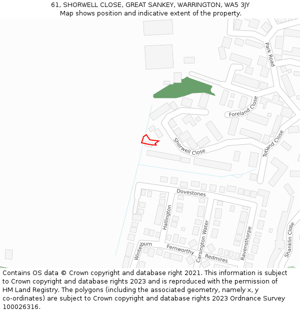 61, SHORWELL CLOSE, GREAT SANKEY, WARRINGTON, WA5 3JY: Location map and indicative extent of plot
