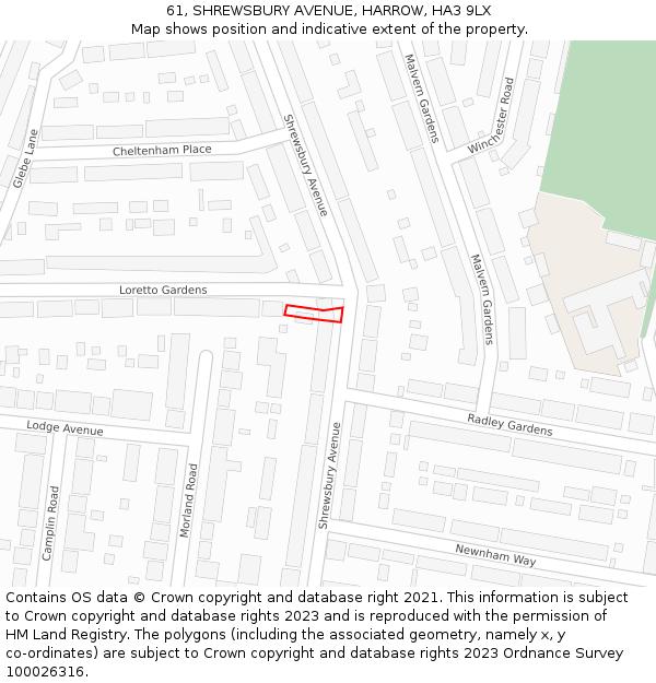 61, SHREWSBURY AVENUE, HARROW, HA3 9LX: Location map and indicative extent of plot