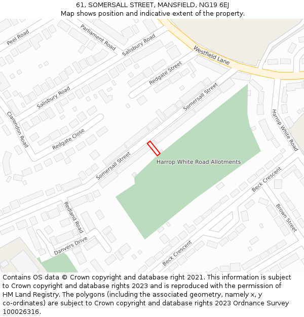 61, SOMERSALL STREET, MANSFIELD, NG19 6EJ: Location map and indicative extent of plot