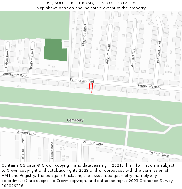 61, SOUTHCROFT ROAD, GOSPORT, PO12 3LA: Location map and indicative extent of plot