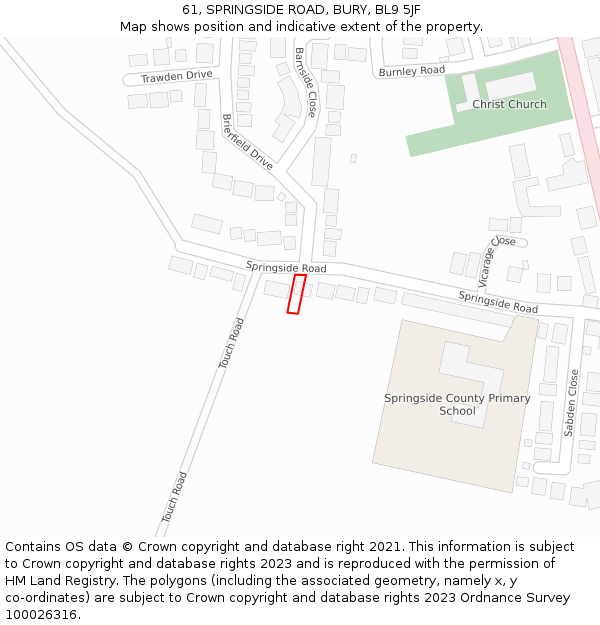 61, SPRINGSIDE ROAD, BURY, BL9 5JF: Location map and indicative extent of plot