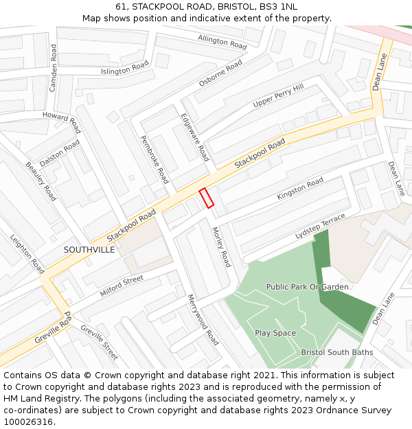61, STACKPOOL ROAD, BRISTOL, BS3 1NL: Location map and indicative extent of plot