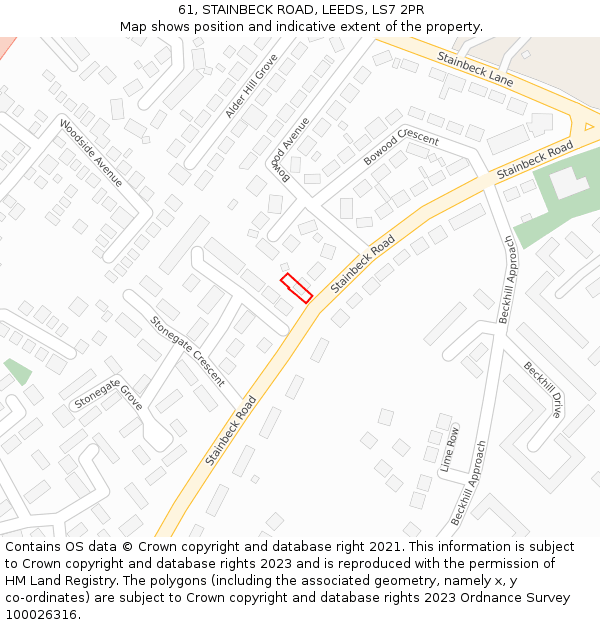 61, STAINBECK ROAD, LEEDS, LS7 2PR: Location map and indicative extent of plot