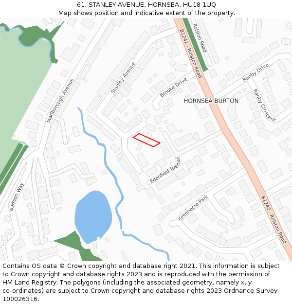 61, STANLEY AVENUE, HORNSEA, HU18 1UQ: Location map and indicative extent of plot