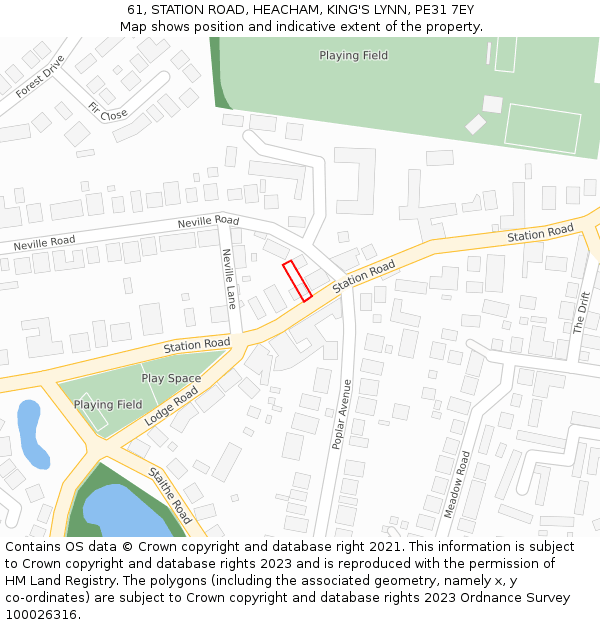 61, STATION ROAD, HEACHAM, KING'S LYNN, PE31 7EY: Location map and indicative extent of plot