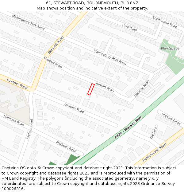 61, STEWART ROAD, BOURNEMOUTH, BH8 8NZ: Location map and indicative extent of plot