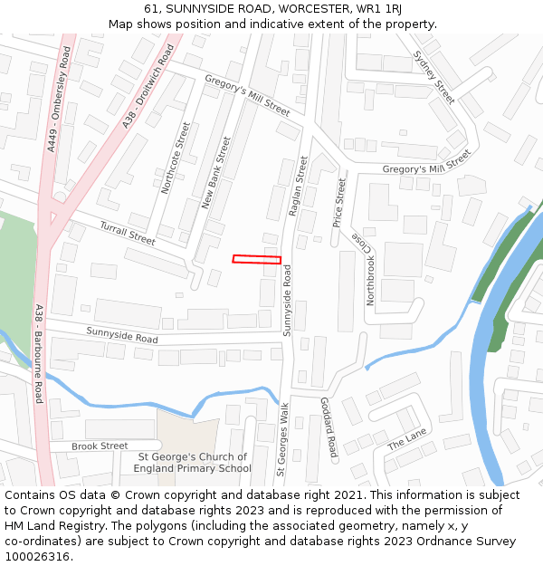 61, SUNNYSIDE ROAD, WORCESTER, WR1 1RJ: Location map and indicative extent of plot