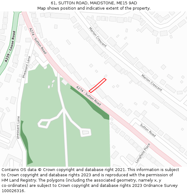 61, SUTTON ROAD, MAIDSTONE, ME15 9AD: Location map and indicative extent of plot