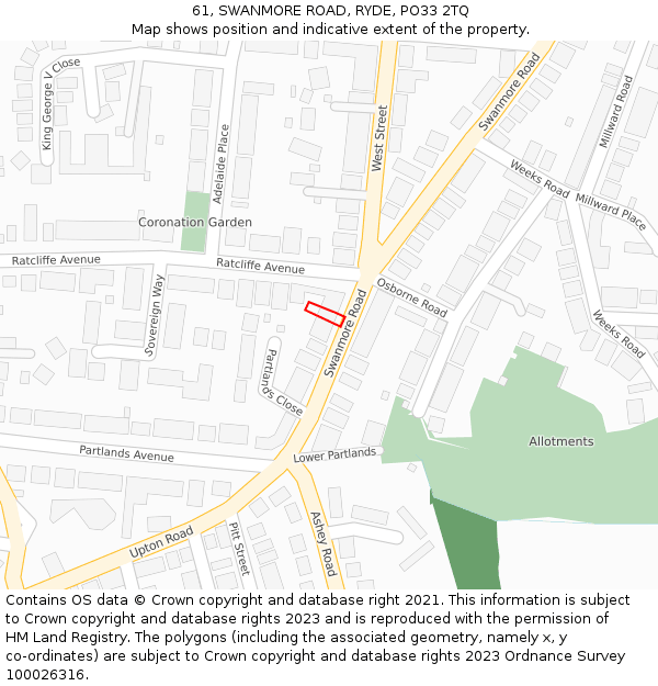 61, SWANMORE ROAD, RYDE, PO33 2TQ: Location map and indicative extent of plot