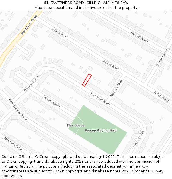 61, TAVERNERS ROAD, GILLINGHAM, ME8 9AW: Location map and indicative extent of plot