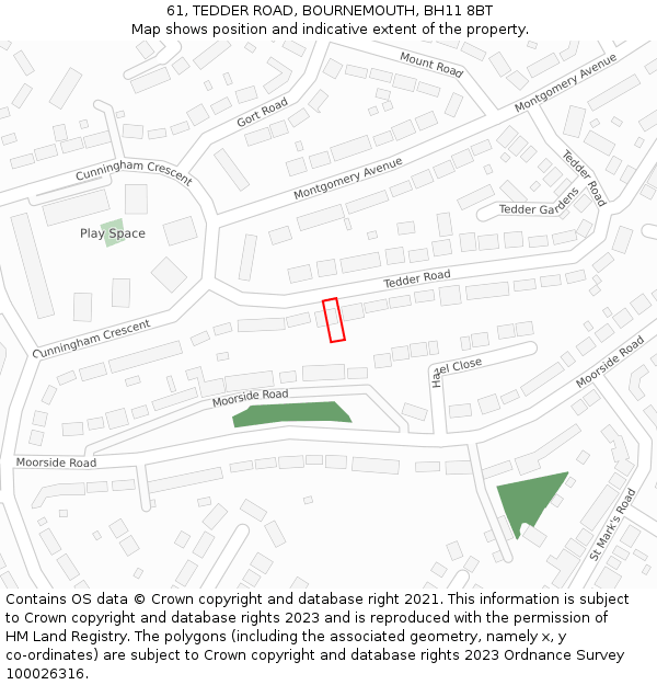 61, TEDDER ROAD, BOURNEMOUTH, BH11 8BT: Location map and indicative extent of plot