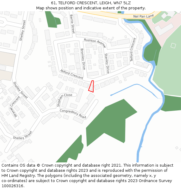 61, TELFORD CRESCENT, LEIGH, WN7 5LZ: Location map and indicative extent of plot