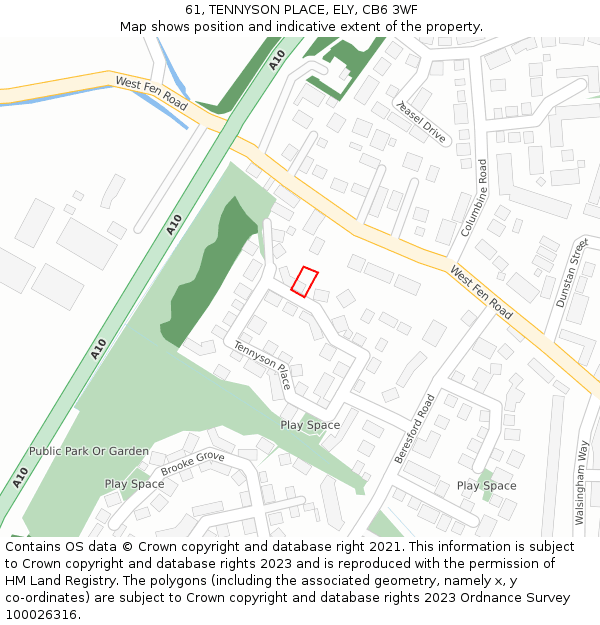 61, TENNYSON PLACE, ELY, CB6 3WF: Location map and indicative extent of plot