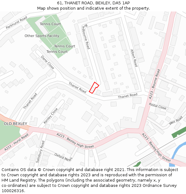 61, THANET ROAD, BEXLEY, DA5 1AP: Location map and indicative extent of plot
