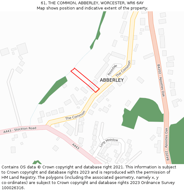 61, THE COMMON, ABBERLEY, WORCESTER, WR6 6AY: Location map and indicative extent of plot