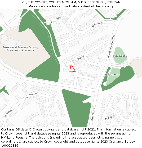 61, THE COVERT, COULBY NEWHAM, MIDDLESBROUGH, TS8 0WN: Location map and indicative extent of plot