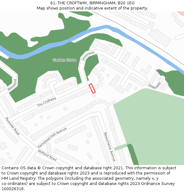 61, THE CROFTWAY, BIRMINGHAM, B20 1EG: Location map and indicative extent of plot