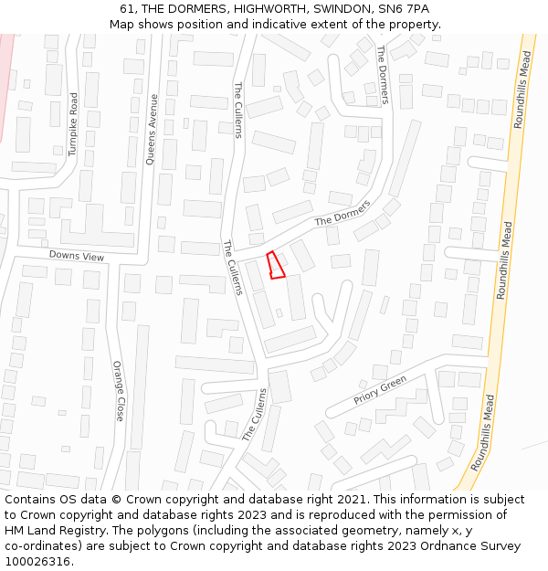 61, THE DORMERS, HIGHWORTH, SWINDON, SN6 7PA: Location map and indicative extent of plot