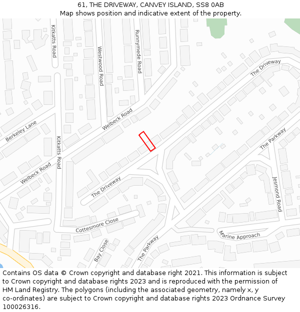 61, THE DRIVEWAY, CANVEY ISLAND, SS8 0AB: Location map and indicative extent of plot