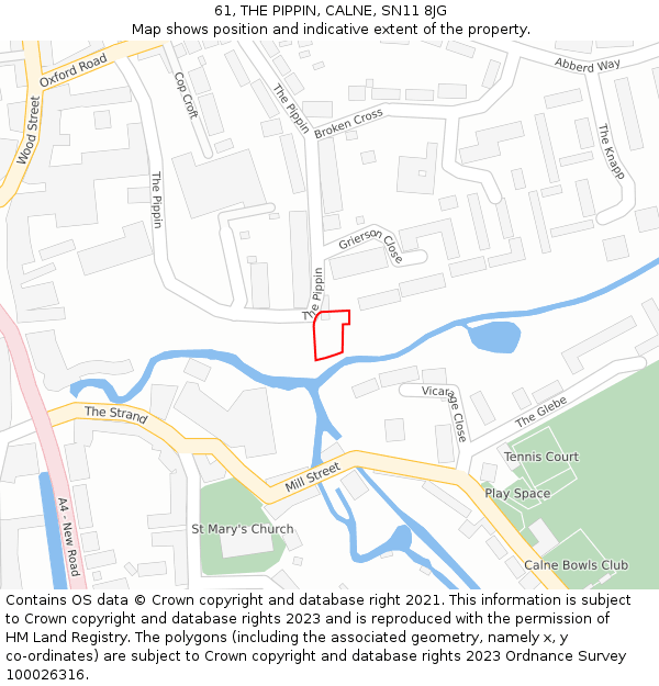 61, THE PIPPIN, CALNE, SN11 8JG: Location map and indicative extent of plot