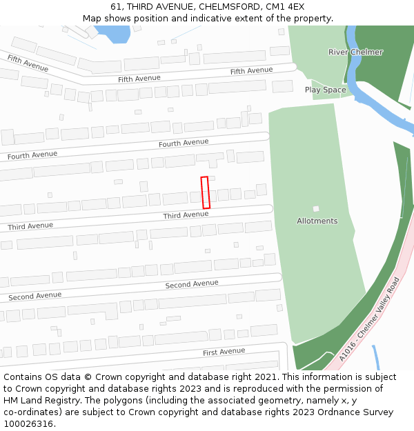 61, THIRD AVENUE, CHELMSFORD, CM1 4EX: Location map and indicative extent of plot