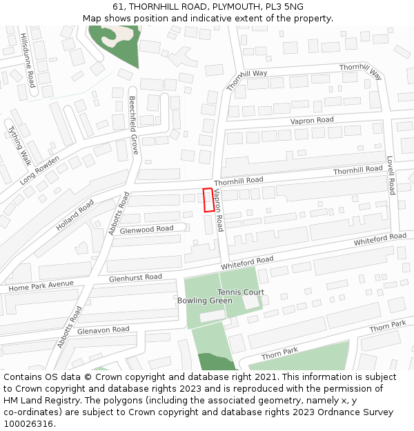 61, THORNHILL ROAD, PLYMOUTH, PL3 5NG: Location map and indicative extent of plot