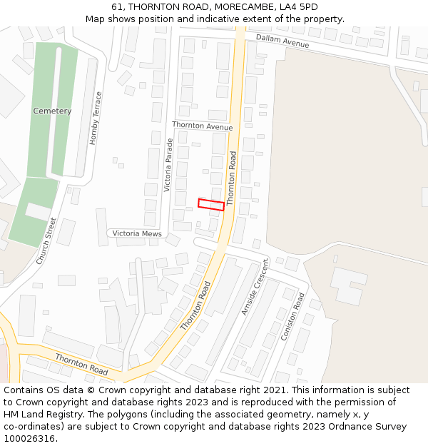 61, THORNTON ROAD, MORECAMBE, LA4 5PD: Location map and indicative extent of plot