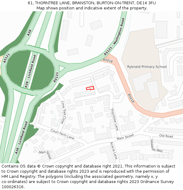 61, THORNTREE LANE, BRANSTON, BURTON-ON-TRENT, DE14 3FU: Location map and indicative extent of plot