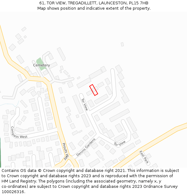 61, TOR VIEW, TREGADILLETT, LAUNCESTON, PL15 7HB: Location map and indicative extent of plot