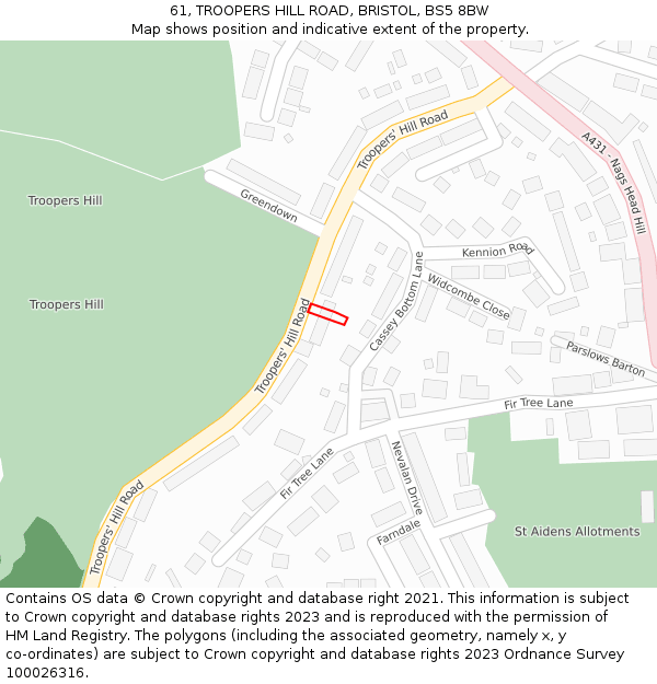 61, TROOPERS HILL ROAD, BRISTOL, BS5 8BW: Location map and indicative extent of plot