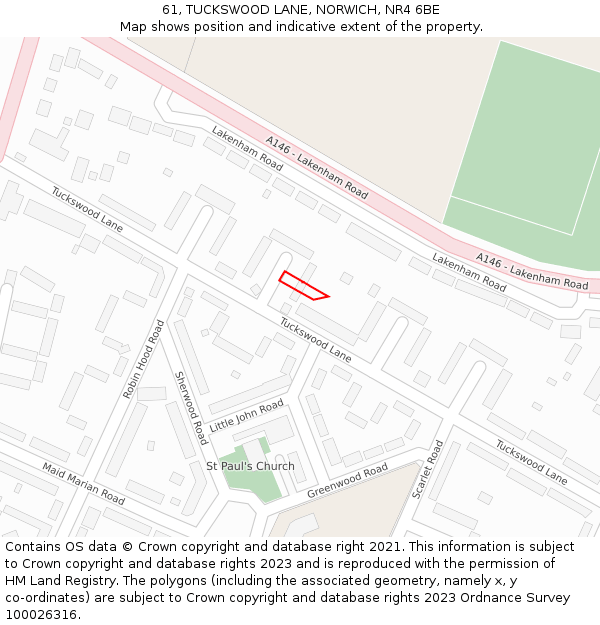 61, TUCKSWOOD LANE, NORWICH, NR4 6BE: Location map and indicative extent of plot