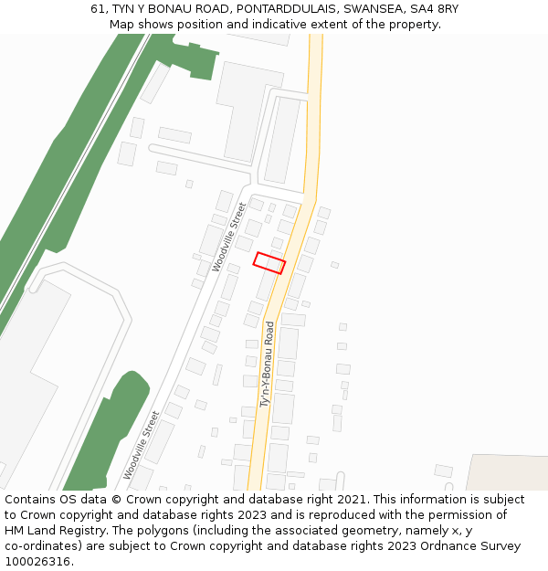 61, TYN Y BONAU ROAD, PONTARDDULAIS, SWANSEA, SA4 8RY: Location map and indicative extent of plot