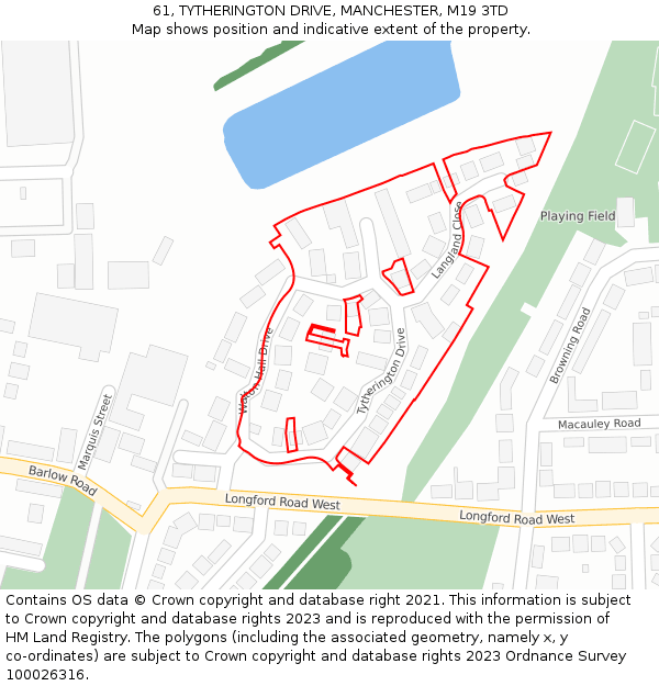 61, TYTHERINGTON DRIVE, MANCHESTER, M19 3TD: Location map and indicative extent of plot