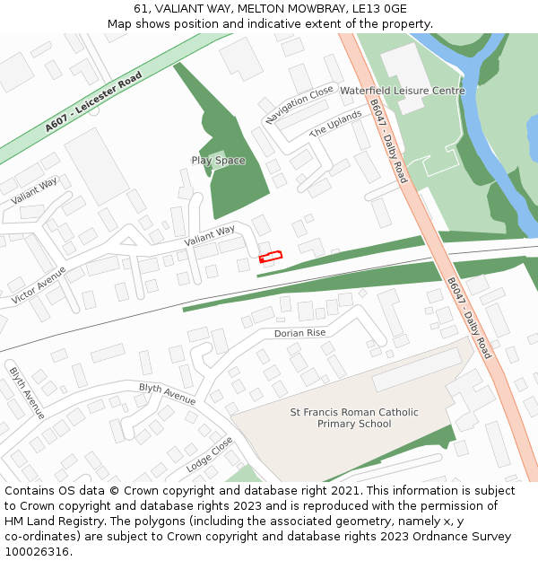 61, VALIANT WAY, MELTON MOWBRAY, LE13 0GE: Location map and indicative extent of plot