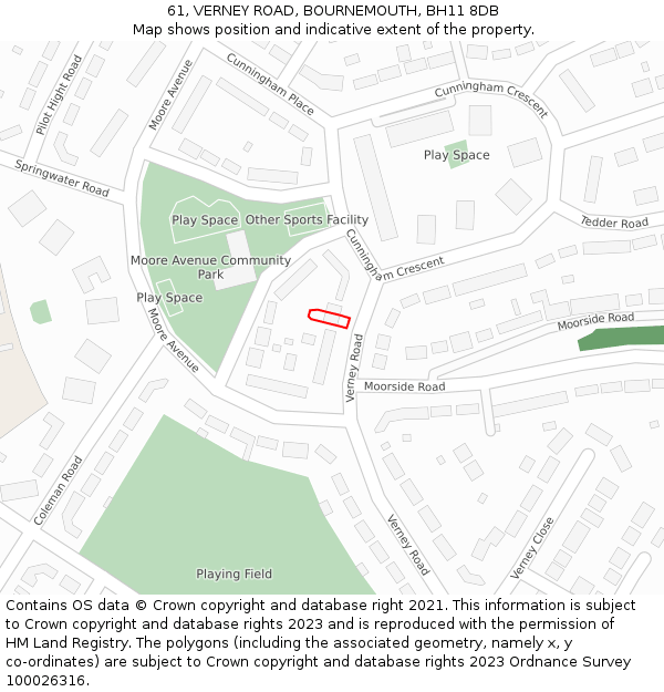 61, VERNEY ROAD, BOURNEMOUTH, BH11 8DB: Location map and indicative extent of plot