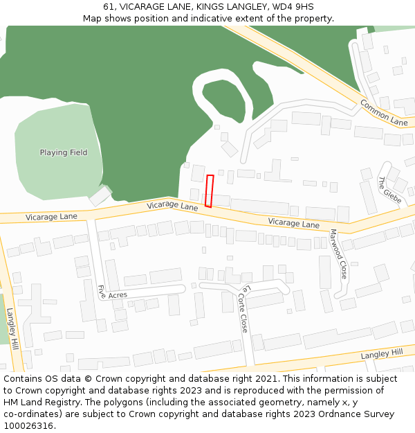 61, VICARAGE LANE, KINGS LANGLEY, WD4 9HS: Location map and indicative extent of plot