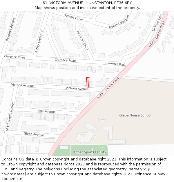 61, VICTORIA AVENUE, HUNSTANTON, PE36 6BY: Location map and indicative extent of plot