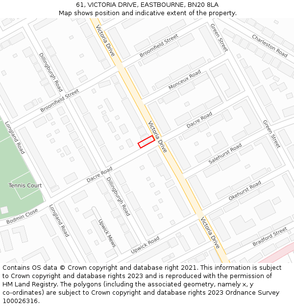 61, VICTORIA DRIVE, EASTBOURNE, BN20 8LA: Location map and indicative extent of plot