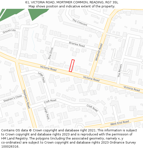 61, VICTORIA ROAD, MORTIMER COMMON, READING, RG7 3SL: Location map and indicative extent of plot
