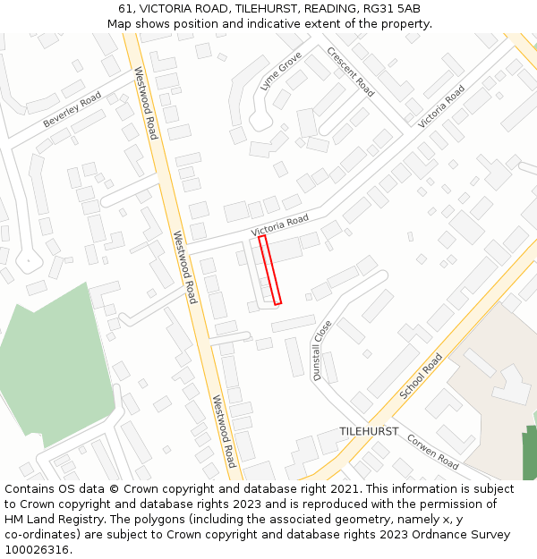 61, VICTORIA ROAD, TILEHURST, READING, RG31 5AB: Location map and indicative extent of plot