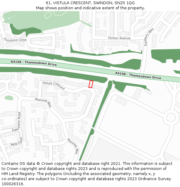 61, VISTULA CRESCENT, SWINDON, SN25 1QG: Location map and indicative extent of plot
