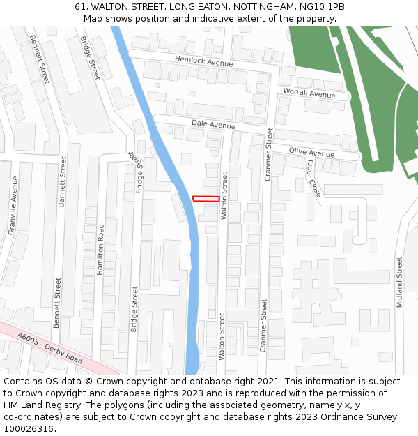61, WALTON STREET, LONG EATON, NOTTINGHAM, NG10 1PB: Location map and indicative extent of plot