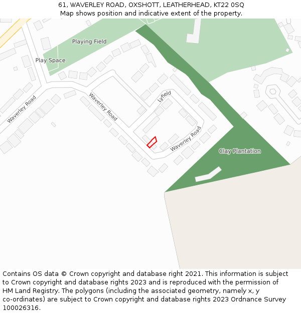 61, WAVERLEY ROAD, OXSHOTT, LEATHERHEAD, KT22 0SQ: Location map and indicative extent of plot