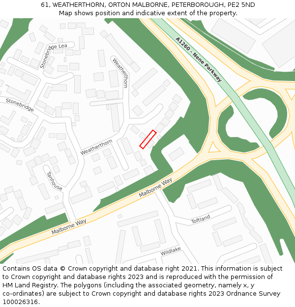 61, WEATHERTHORN, ORTON MALBORNE, PETERBOROUGH, PE2 5ND: Location map and indicative extent of plot