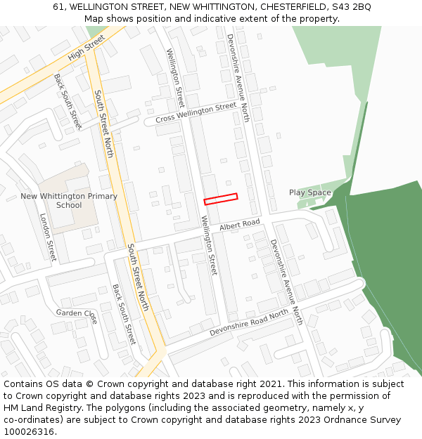 61, WELLINGTON STREET, NEW WHITTINGTON, CHESTERFIELD, S43 2BQ: Location map and indicative extent of plot