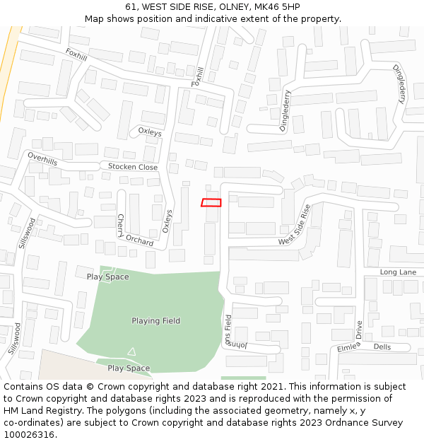 61, WEST SIDE RISE, OLNEY, MK46 5HP: Location map and indicative extent of plot