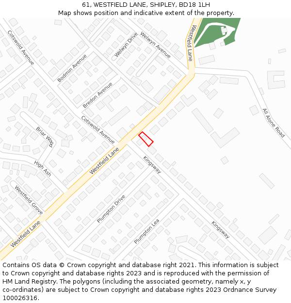 61, WESTFIELD LANE, SHIPLEY, BD18 1LH: Location map and indicative extent of plot