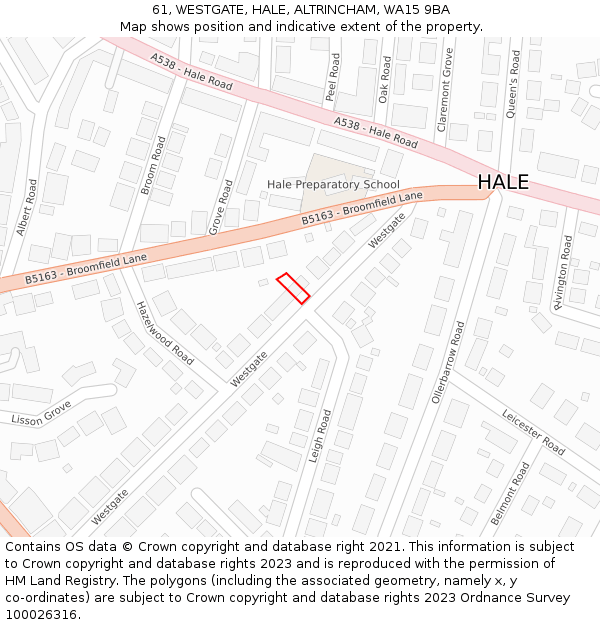 61, WESTGATE, HALE, ALTRINCHAM, WA15 9BA: Location map and indicative extent of plot