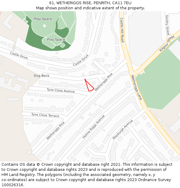 61, WETHERIGGS RISE, PENRITH, CA11 7EU: Location map and indicative extent of plot