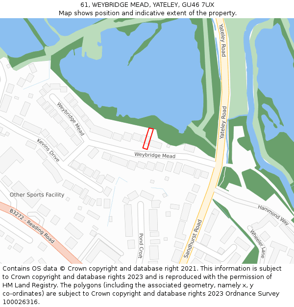 61, WEYBRIDGE MEAD, YATELEY, GU46 7UX: Location map and indicative extent of plot